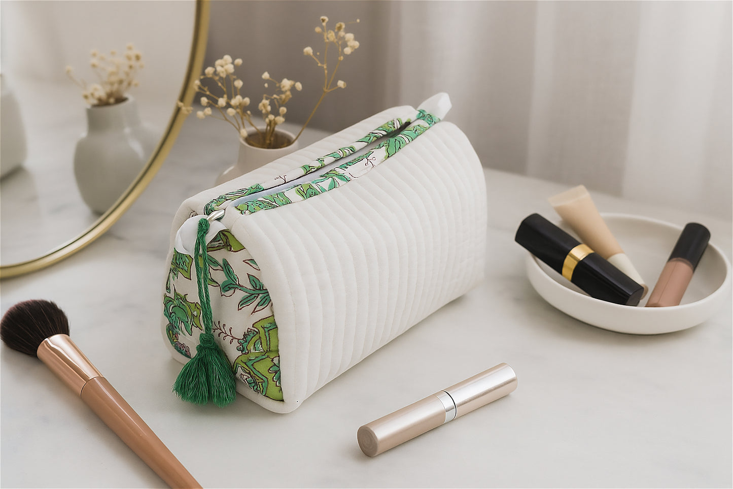 Ivory Garden Quilted Pouch Set of 3