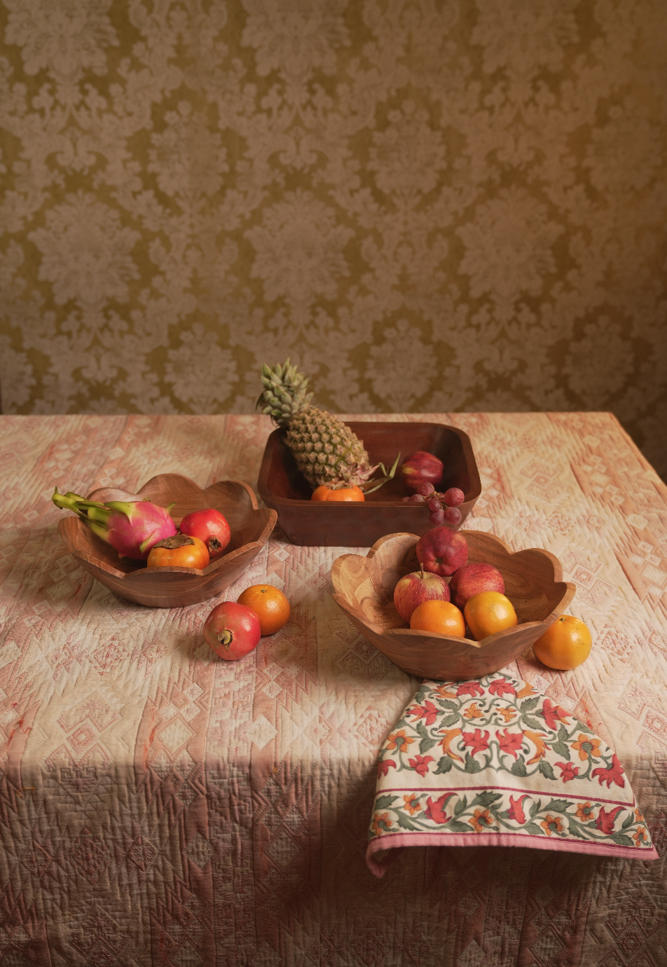 Rustic Bloom Wood Bowl