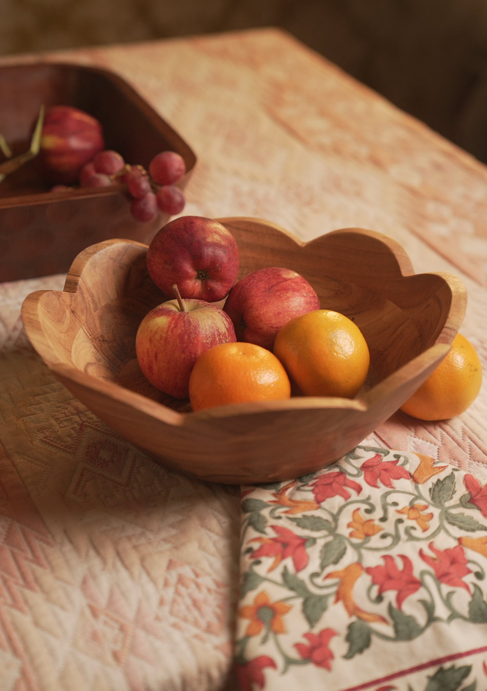 Rustic Bloom Wood Bowl