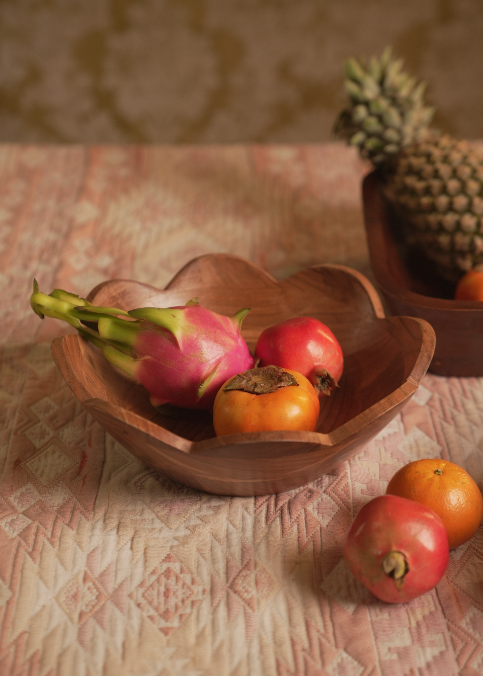 Rustic Bloom Wood Bowl
