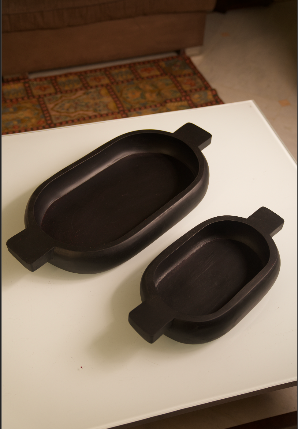 Noir Sculpted Oval Bowl (Set of 2)